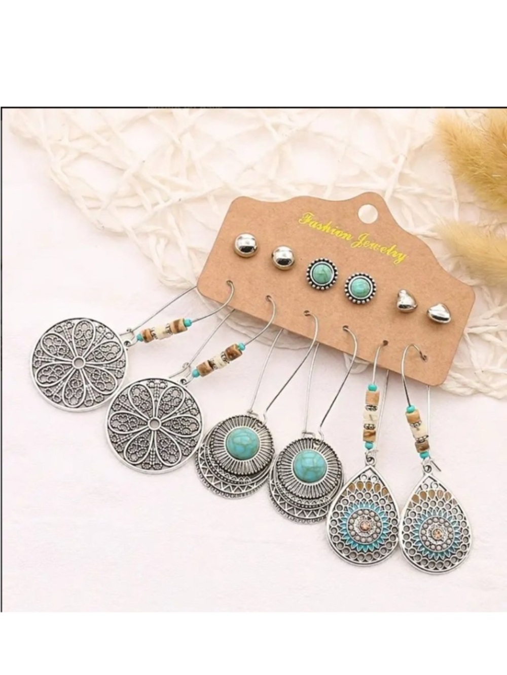 🆕 Set of SIX Pairs of Silver & Beaded Earrings